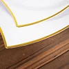10 Pack | 10" White / Gold Wavy Rim Modern Square Plastic Dinner Plates, Disposable Party Plates