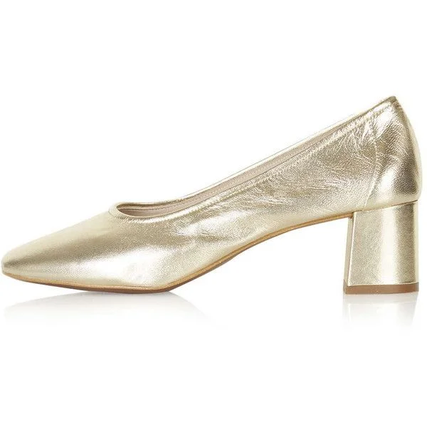 Champagne Pointed Toe Chunky Heels Pumps Shoes Vdcoo