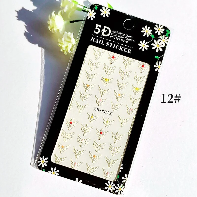 1PC 5D Nail Sticker White Pink Rose Embossed Flower Pattern Self-Adhesive Slider  Nail Decals DIY Nail Art Decoration-Nail Inspo