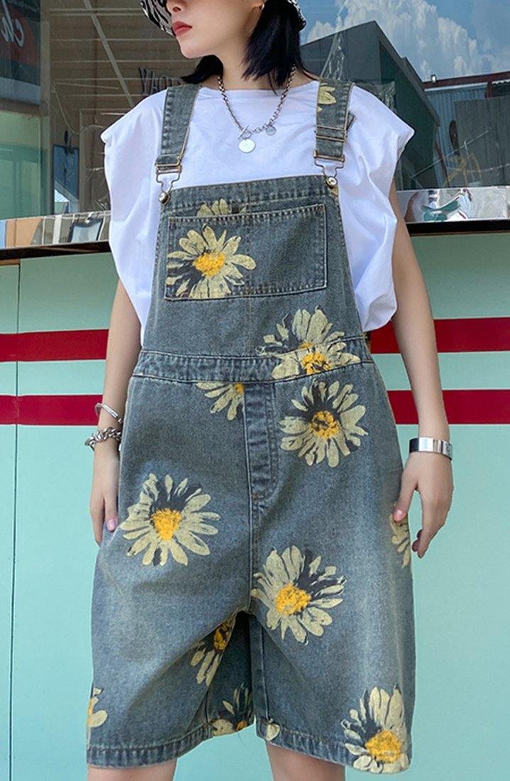 Denim Back Pants  Thin Print Straight Tube Shorts