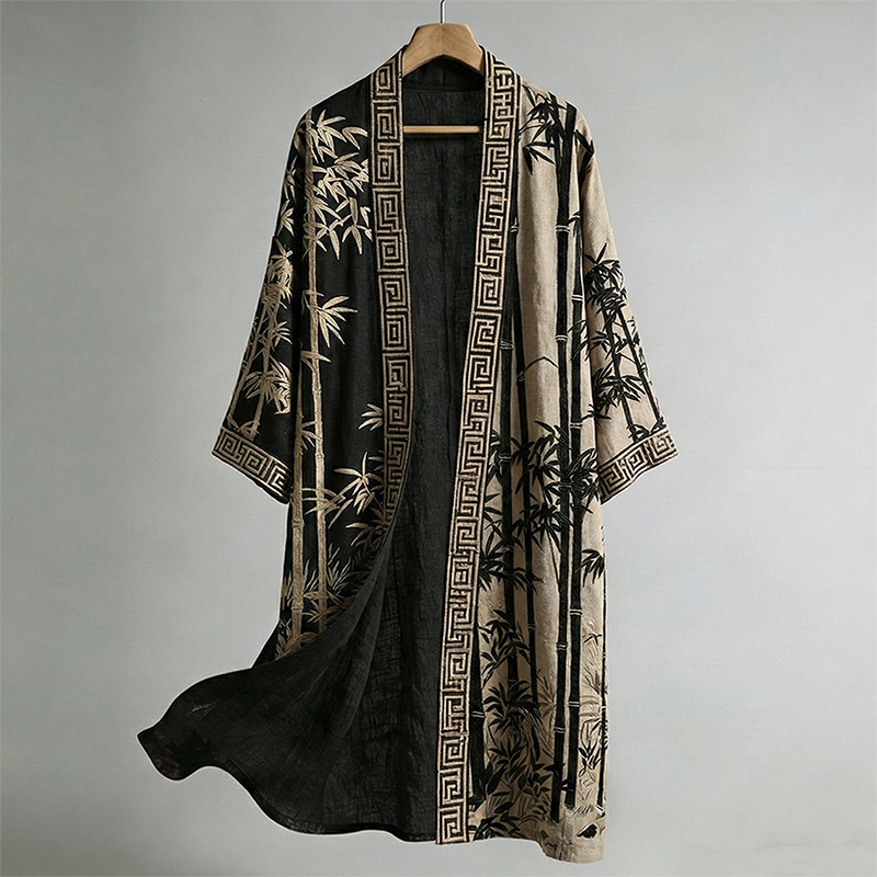 Men's Japanese Art Bamboo Pattern Linen Blend Kimono  artssus