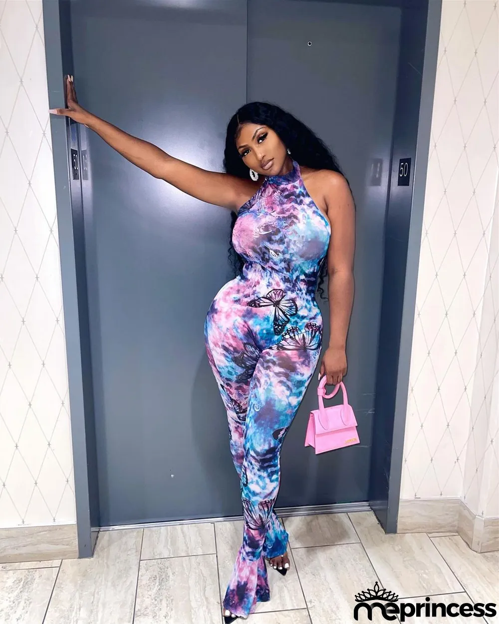 Sexy Butterfly Print Halter Jumpsuit