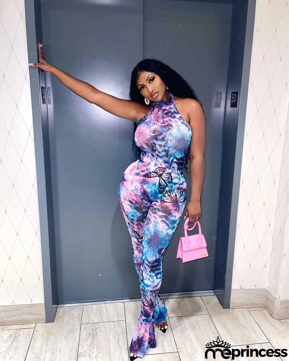 Sexy Butterfly Print Halter Jumpsuit