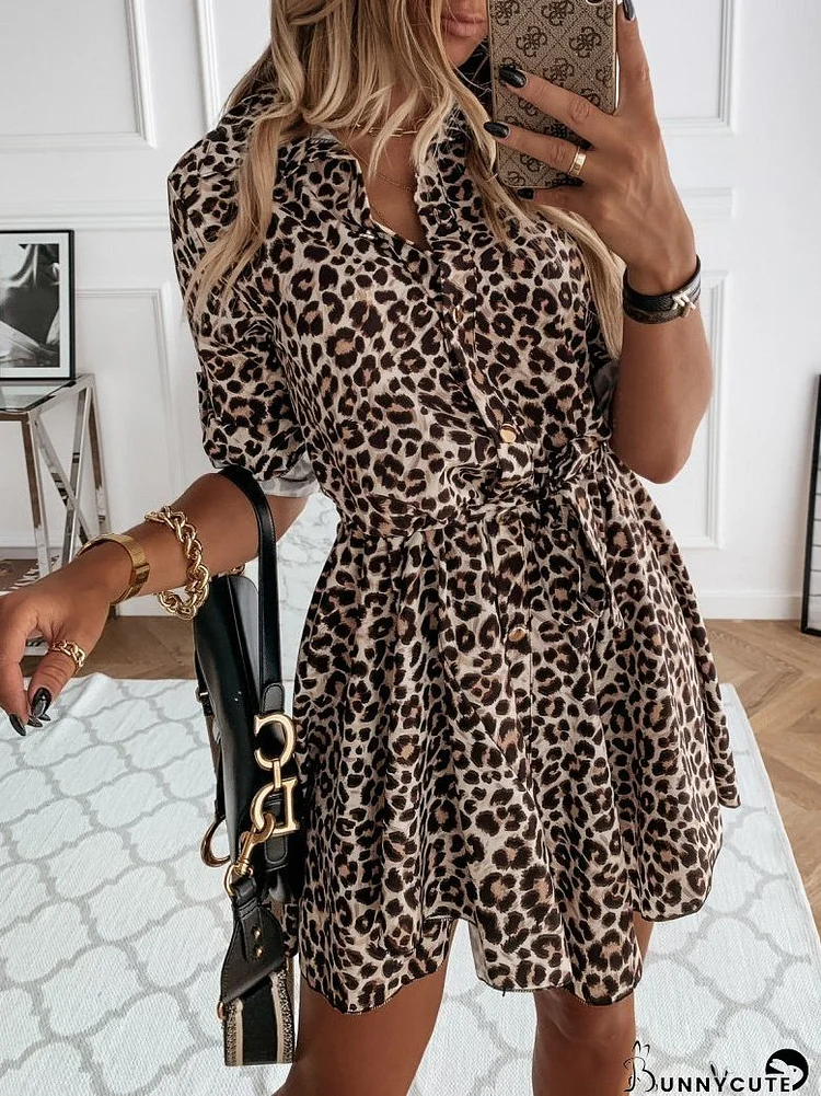 Dresses Printed Belted Long Sleeve Shirt Dress for Women