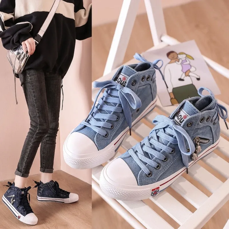 comemore 2021 Couples Cowboy Thick-soled Non-slip Men Platform Casual Sports Canvas Vulcanize Shoes for Women Women's Sneakers