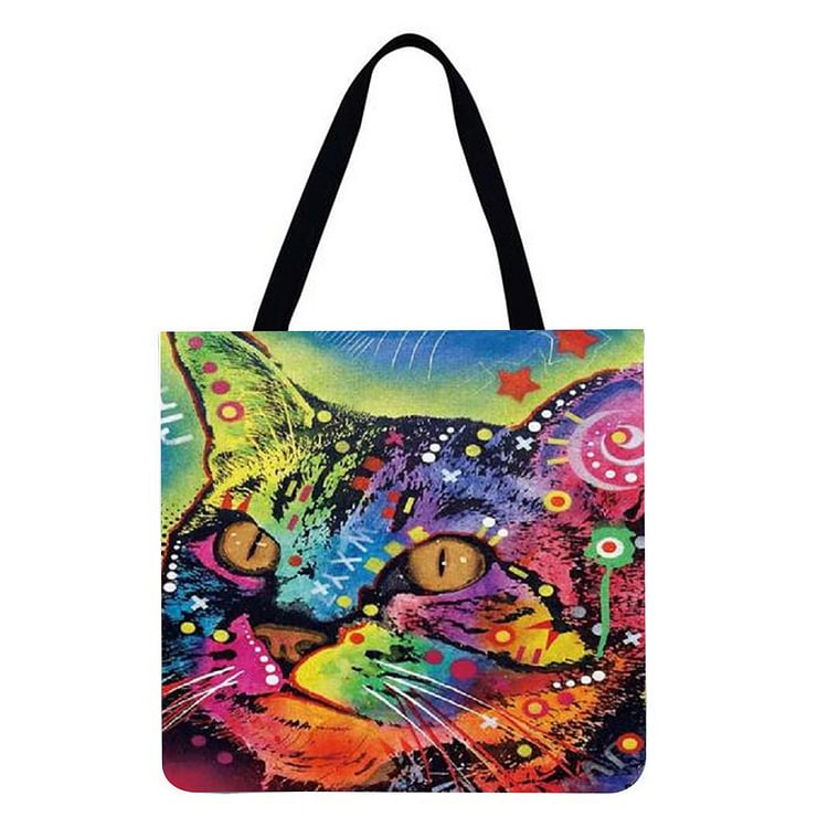 Linen Tote Bag - Abstract Neon Cat