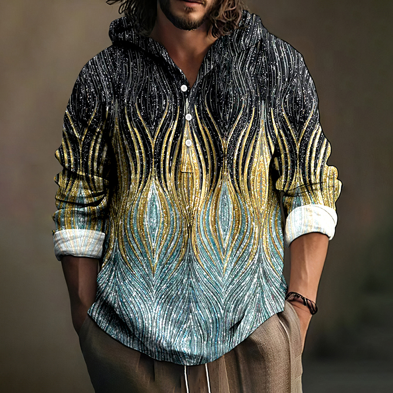 Vintage Optical Illusion Silver Gold Gradient Art Print Men's Shirt
