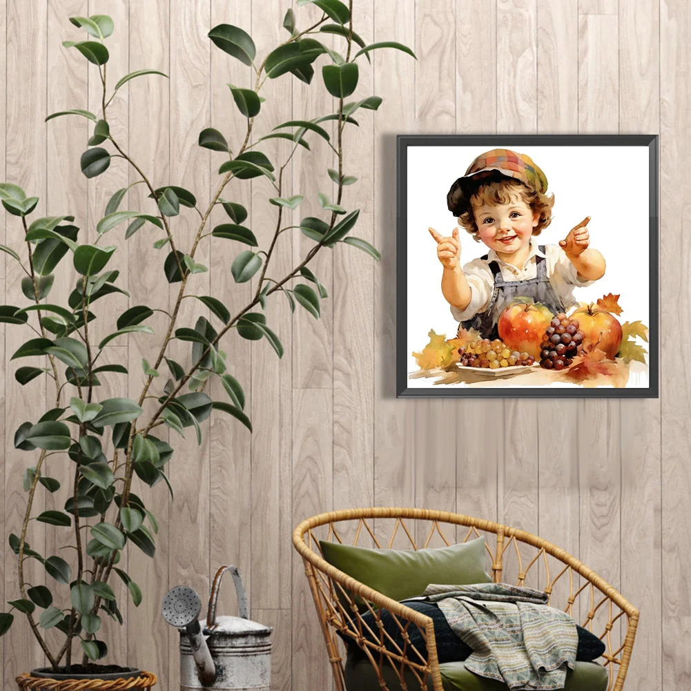 Diamond Painting - Full Round Drill - Harvest Farm Kid(Canvas|40*40cm)