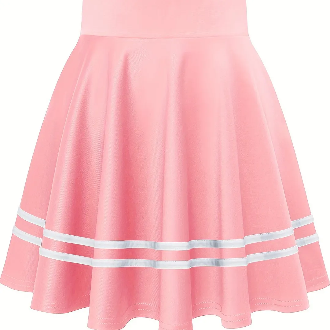 Striped A-Line Skater Skirt, Versatile High Waist Skirt For Spring & Summer, Women's Clothing
