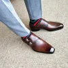  Double Monk Mens Shoes Genuine Leather