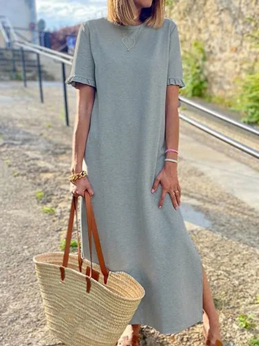 Casual Crew Neck Loosen Short Sleeve Knit Dress