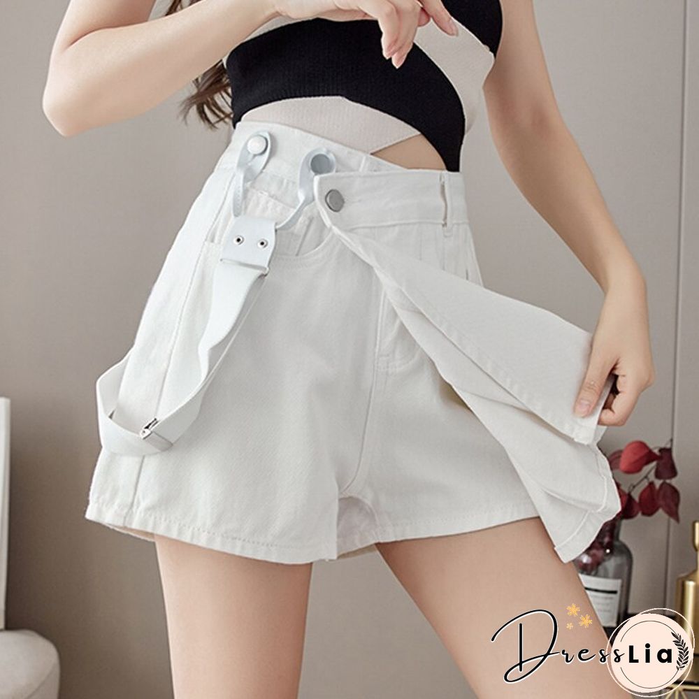 Summer Korean Fashion Design Shoulder Strap Pleated Skirt Women High Waist A Line Mini Skirts All Match Casual Skirts New