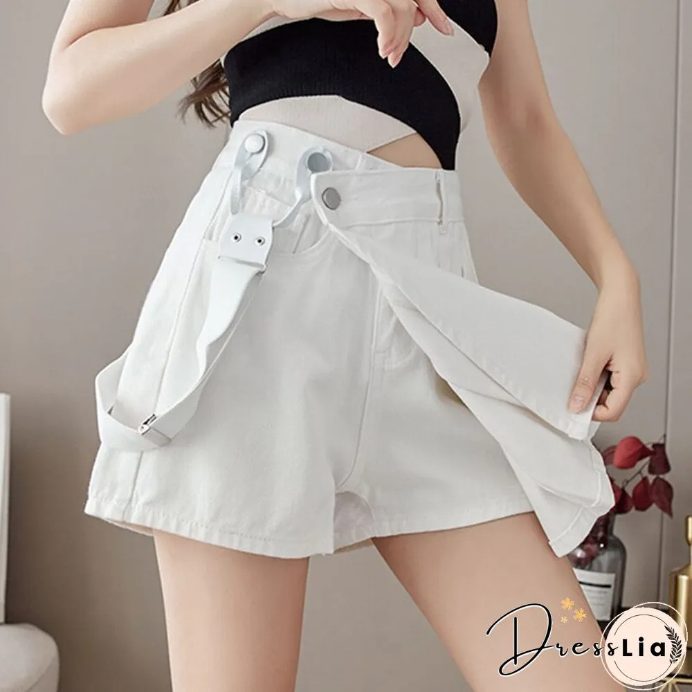 Summer Korean Fashion Design Shoulder Strap Pleated Skirt Women High Waist A Line Mini Skirts All Match Casual Skirts New