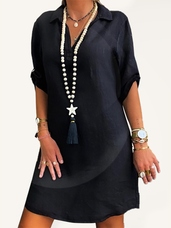 Mature Women Plus Size Casual Summer New Cotton Short-sleeved Shirt Dress