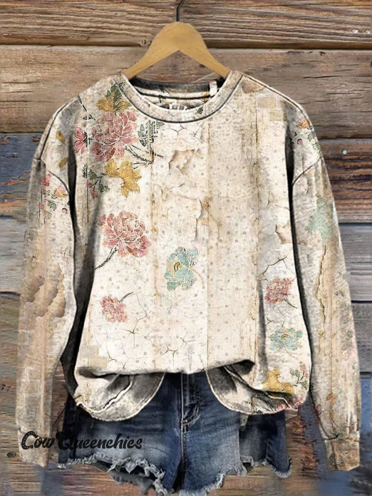 Vintage Art Oil Painting Style Casual Sweatshirt Multicolor / S