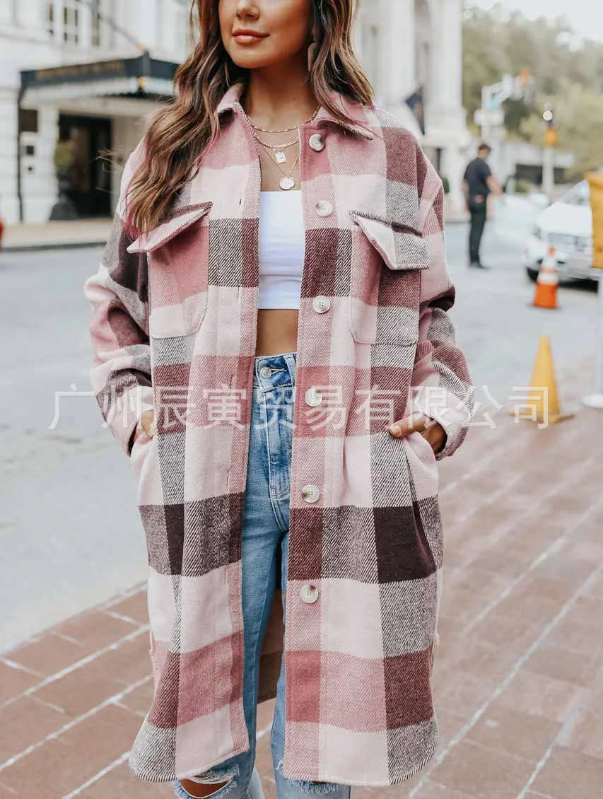 Toloer The Ins Hot Autumn Street Lapel Loose Women's Plaid Coat Long Coat-Outfit Ideas