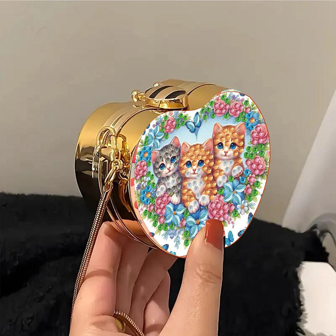Three Cats DIY Acrylic Love Art Diamond Painting Coin Purse with Chain for Women