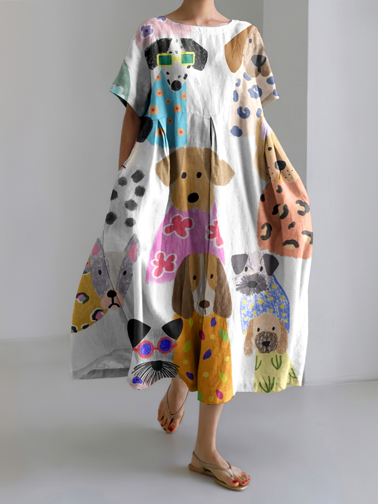 All Over Dog Print Dress with pockets main image 1