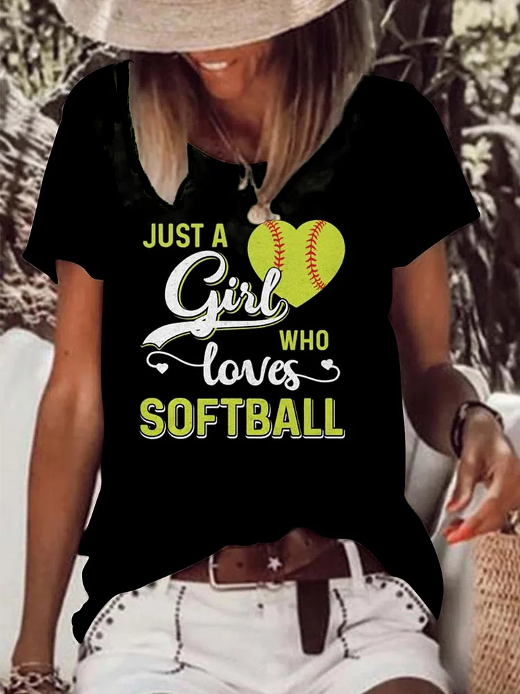 JUST A GIRL softball Raw Hem Tee-Annaletters