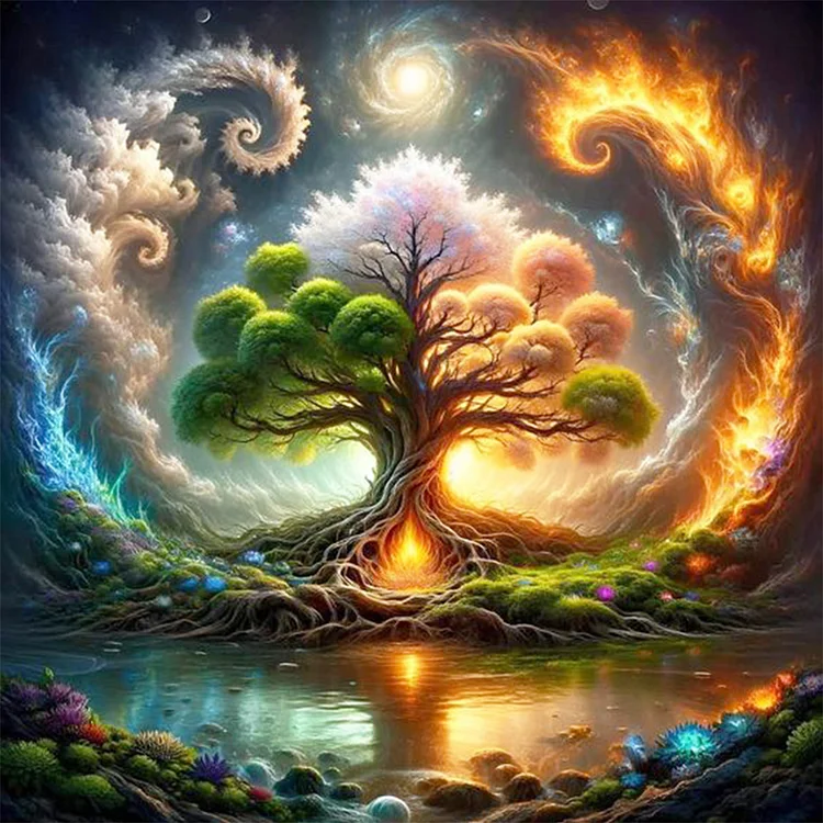 The Gorgeous Tree Of Life In The Middle Of The Lake 30*30CM (Canvas) Full Round Drill Diamond Painting gbfke
