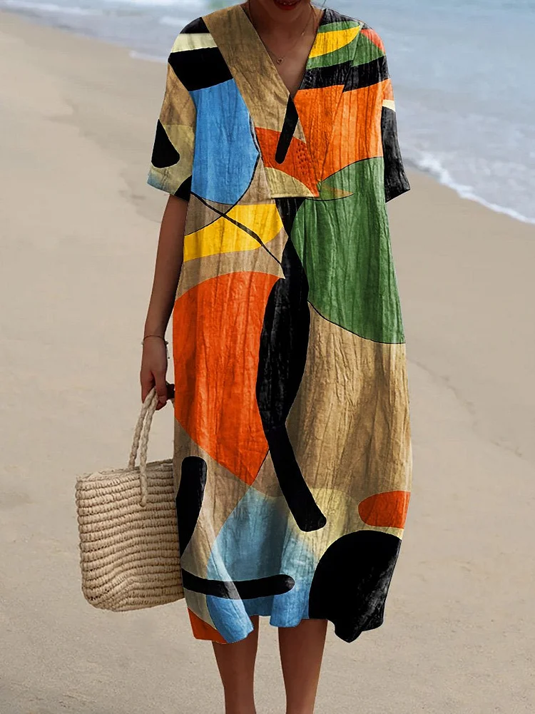 Women's Retro Minimalist  Abstract  Art Print Flowy Dress