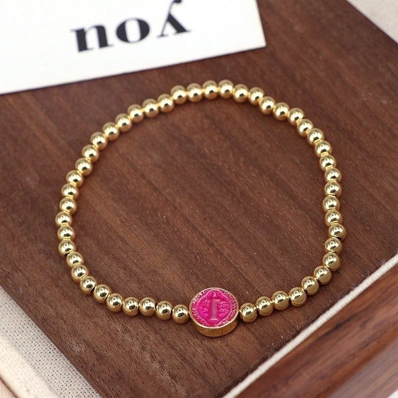 Copper 18K Gold Beaded Human Round Virgin Mary Bracelets