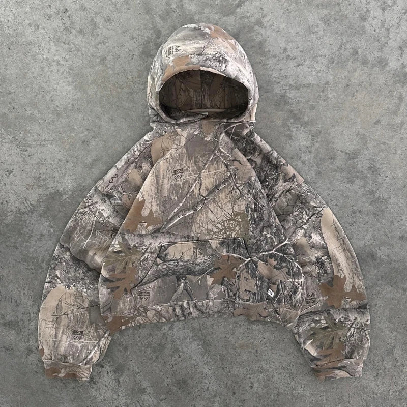 Llyge 90s Streetwear Y2K Retro zip up Hoodie Men Camouflage Pattern zipper Sweatshirt High Street Hip Hop Streetwear Oversized Unisex Camo Hoodie llyge