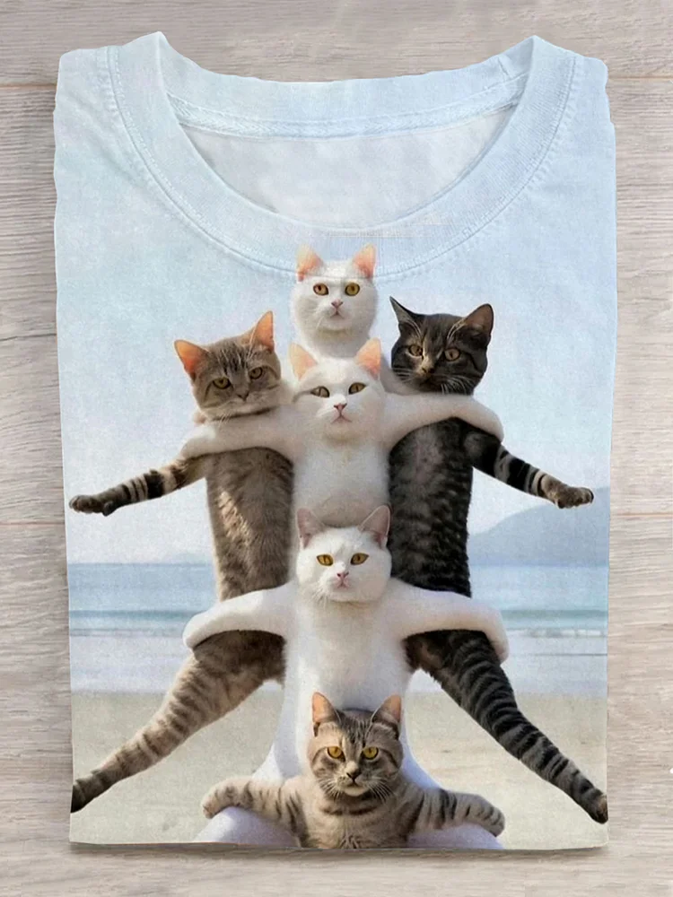 Funny Cat Art Print T-shirt