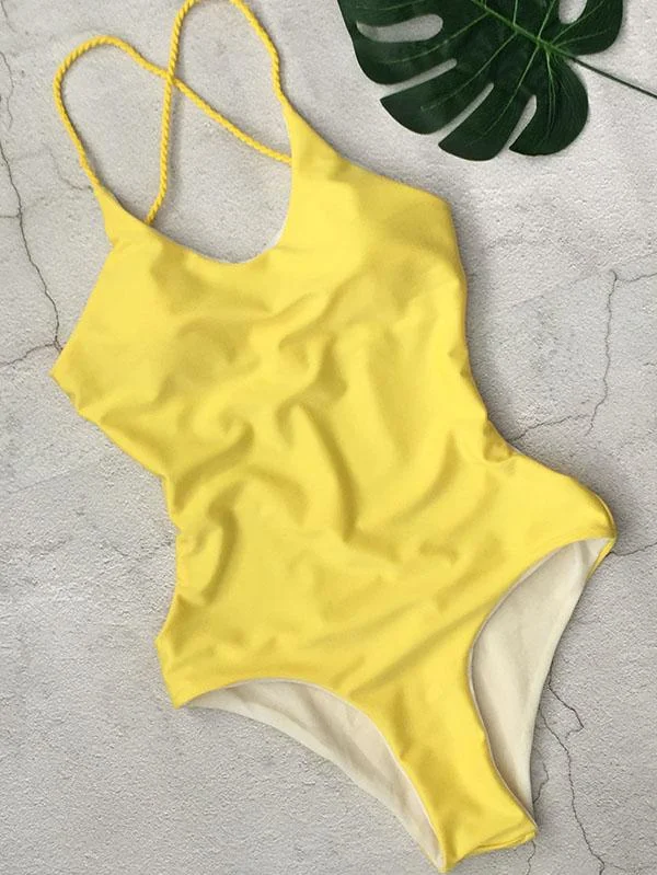 Backless Plain One-Piece Swimwear