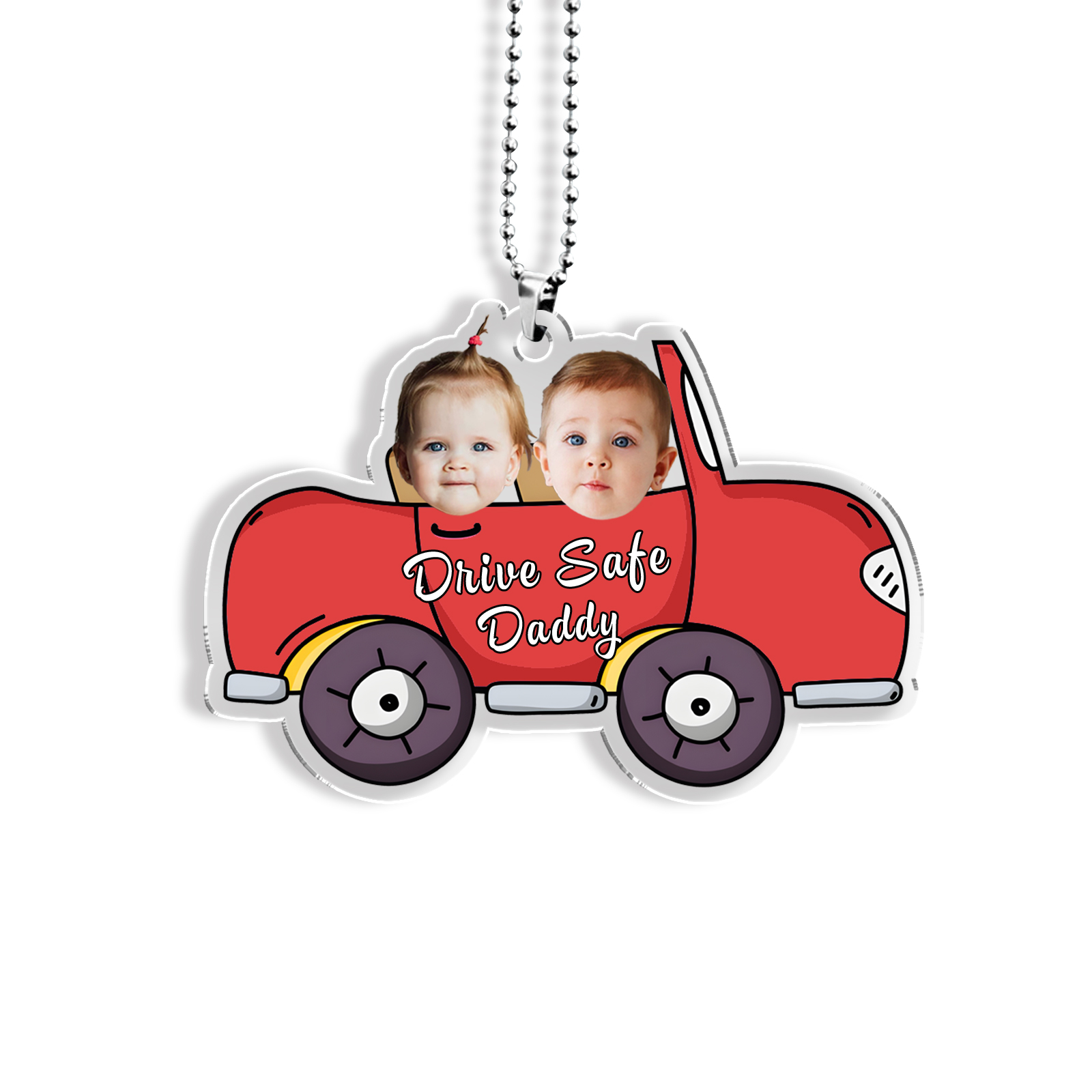 Personalised Red Car Acrylic Hanging Ornament Custom 2 Photos & 1 Text & 1 Name Keychain Pedant Gift for Family-Jessemade AU