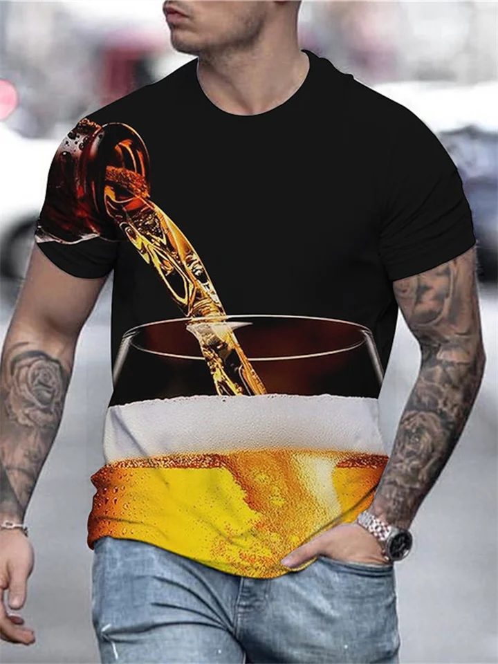 Summer Casual Trend Round Neck Short Sleeve Beer 3D Printed Men's T-Shirt S M L XL 2XL 3XL 4XL 5XL