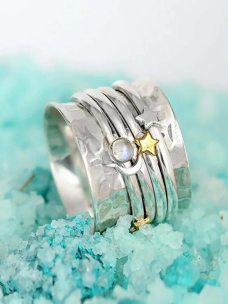 Fashion Star & Moon Shape Alloy Rotatable Wide Ring