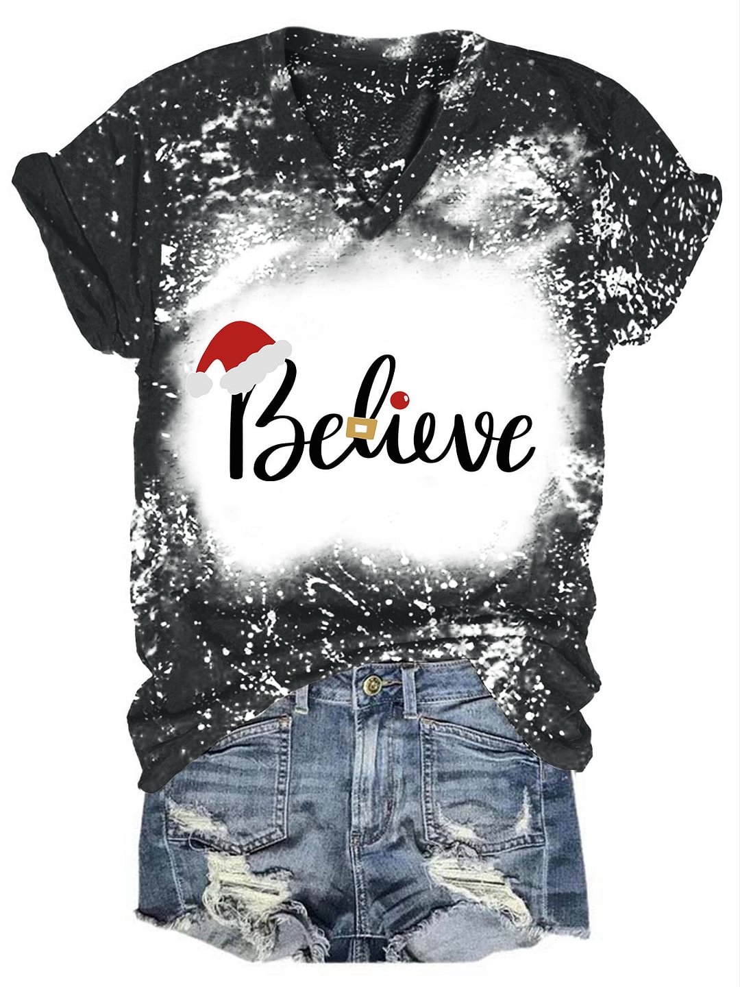Believe Merry Christmas Print T-shirt
