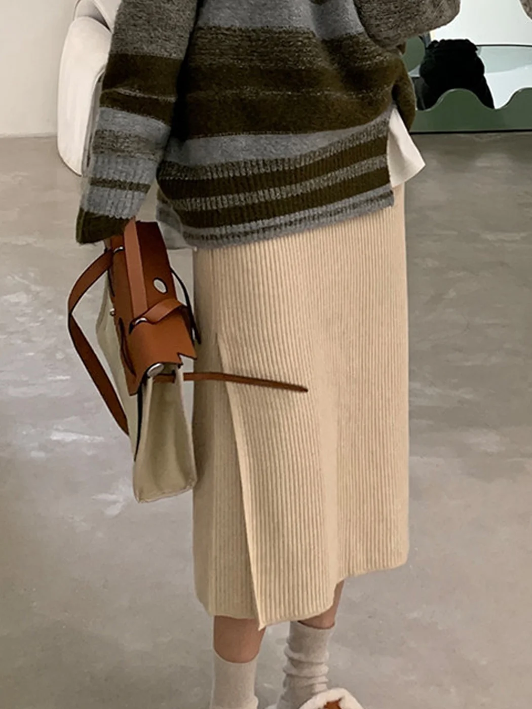 Knitted Solid Color Patchwork Skirt / DarkAcademias /Darkacademias