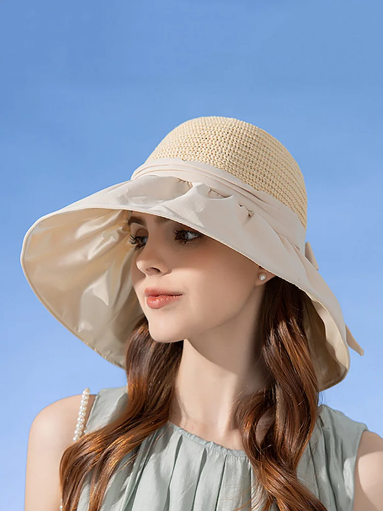 Fashion Sweet Straw Spliced Drawstring Summer Hat