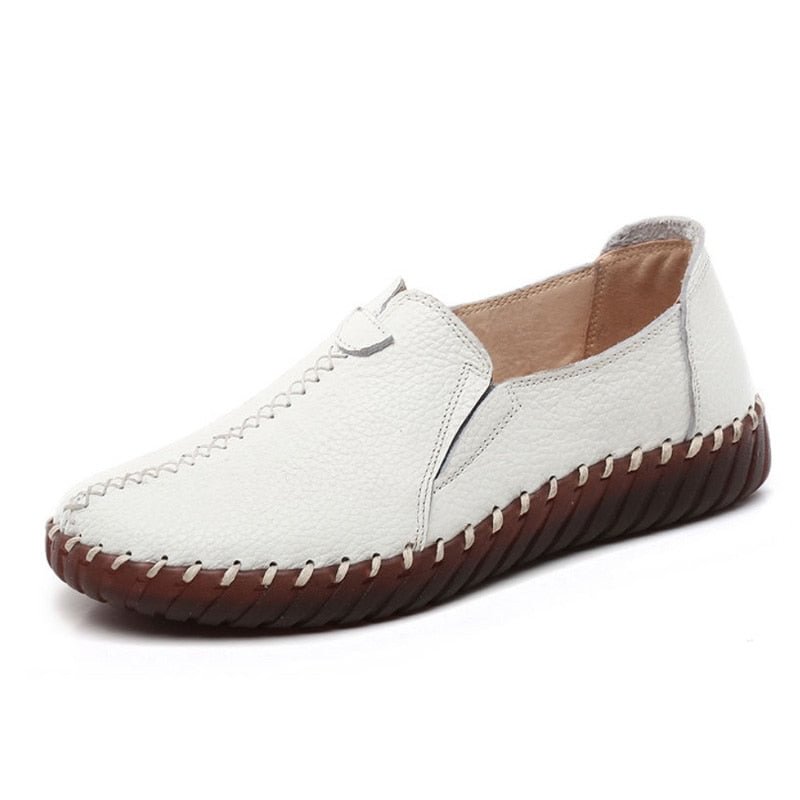 White Ballet Flats Women Spring Autumn Flat Shoes Genuine Leather Loafers Ladies Soft Moccasins Woman Red Slip-On Driving Shoes