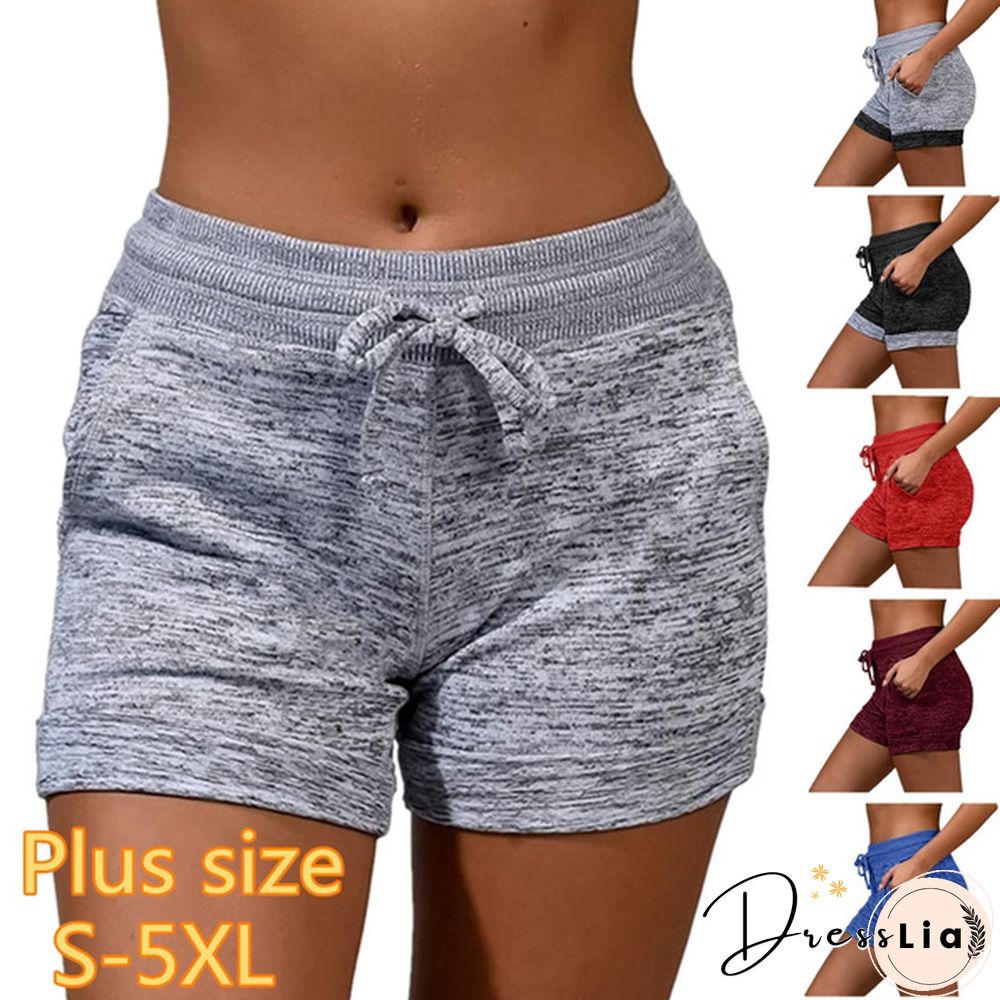 New Fashion Summer Womens Bottoming Quick-drying Shorts Yoga Pants Casual Sports High Waist Drawstring Stretch Shorts Fitness Shorts Women's Clothes Plus Size S-5XL