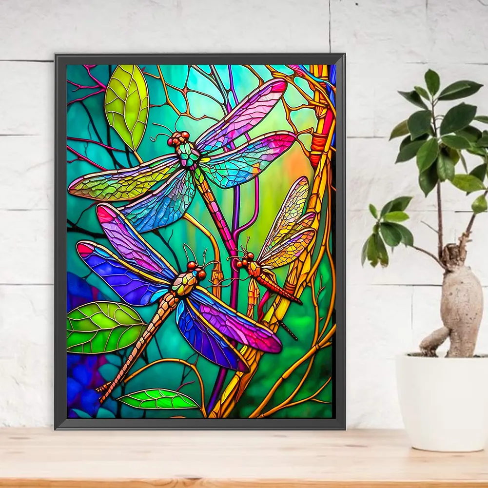 Diamond Painting - Full Round Drill - Stained Glass Dragonfly(30*40cm)