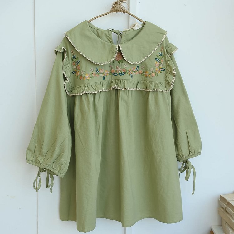 Queenfunky cottagecore style Floral Embroidered Frilled Top QueenFunky