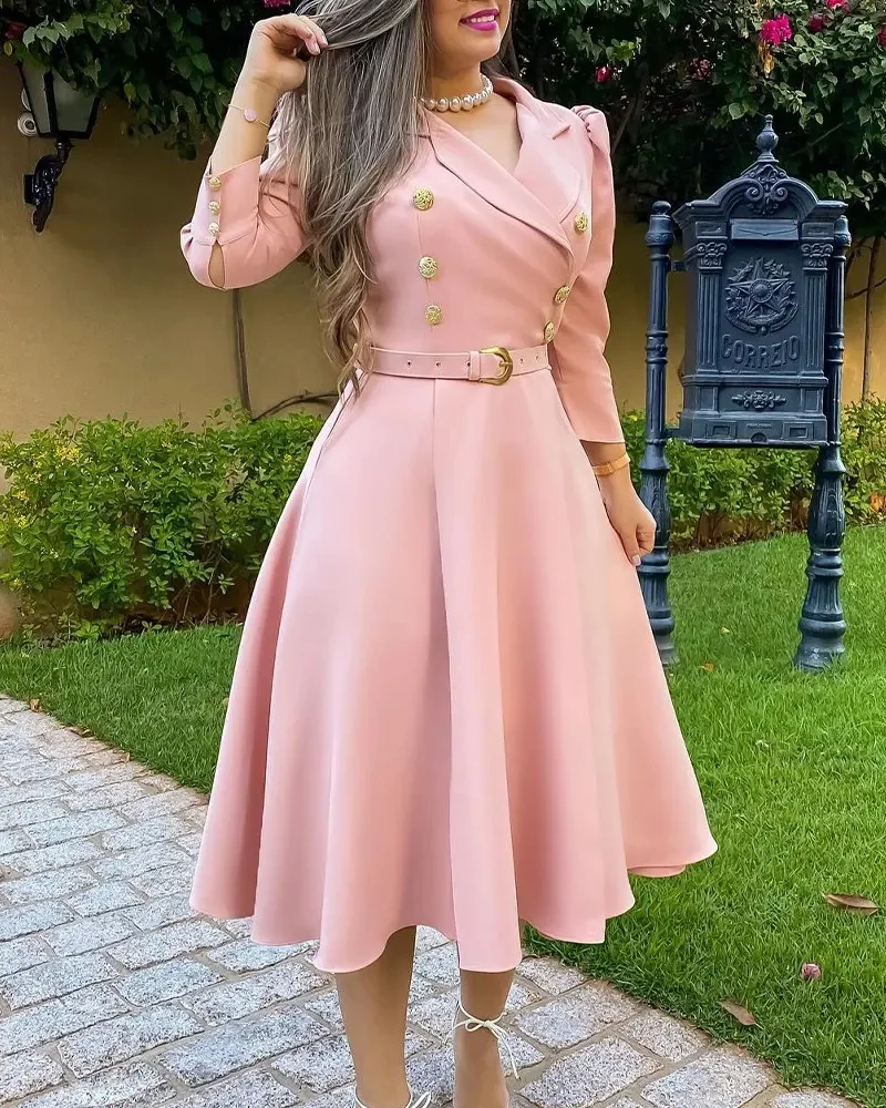 Mongw Mongw 2023 New Women's Jacket Lapel Pleated Belt Temperament Commuter Dress