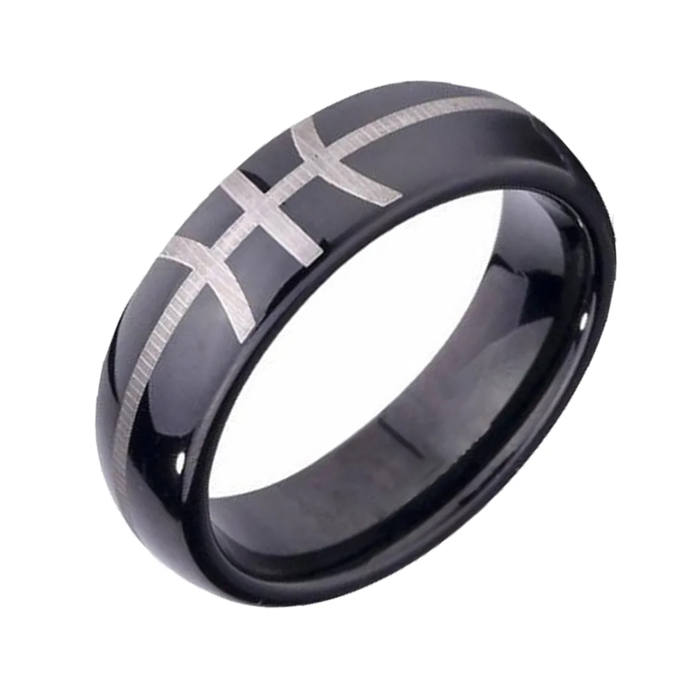 6MM 8MM Black Dome Tungsten Rings Polished Finished Gray Lines Unisex Design