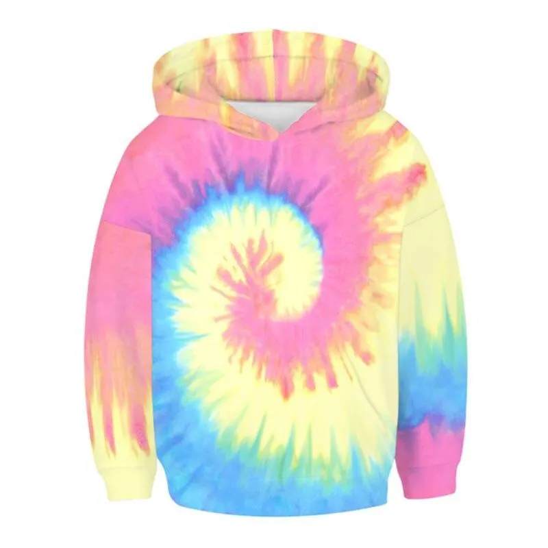 Children Hooded Sweater Festival Color Pattern Clothes Boy Trend Fashion Pullover Girl Tie-Dye Effect Top Coat Kid Casual Jacket