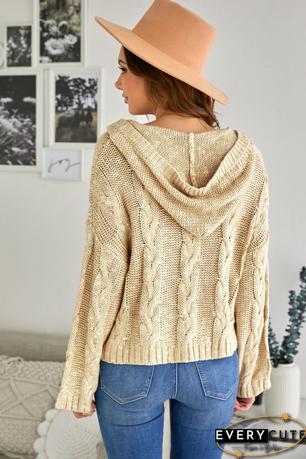 Yellow Drop Shoulder Loose Sweater with Hooded