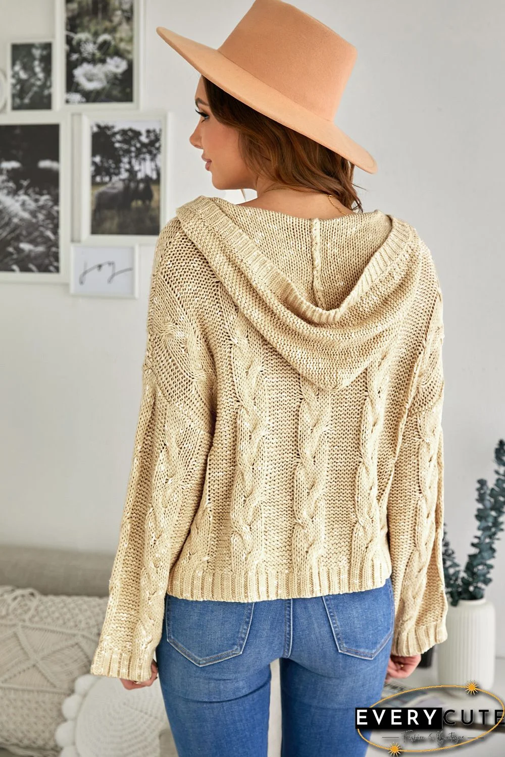 Yellow Drop Shoulder Loose Sweater with Hooded