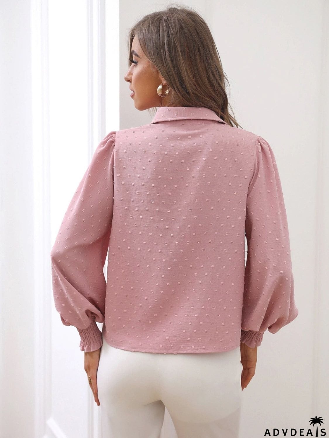 Lantern Sleeve Collared Shirt