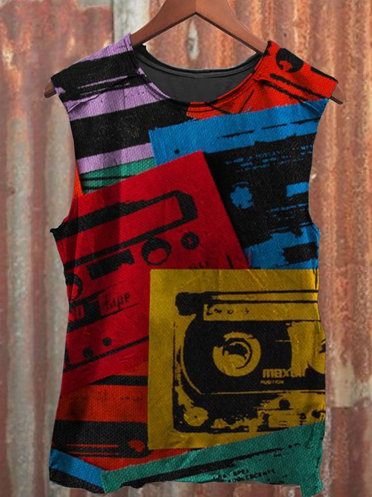 Unisex_Vintage_Color_Tape_Music_Print Casual Vest / Rvogue / Rvogue