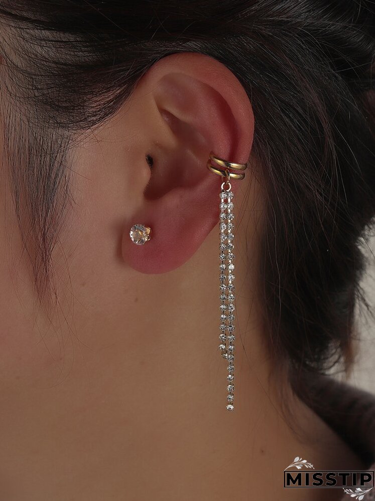 2pcs Rhinestone Tassel Decor Earrings