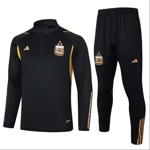 23/24 Argentina Half-Pull Training Suit Black Set Football T-Shirt Thai Quality