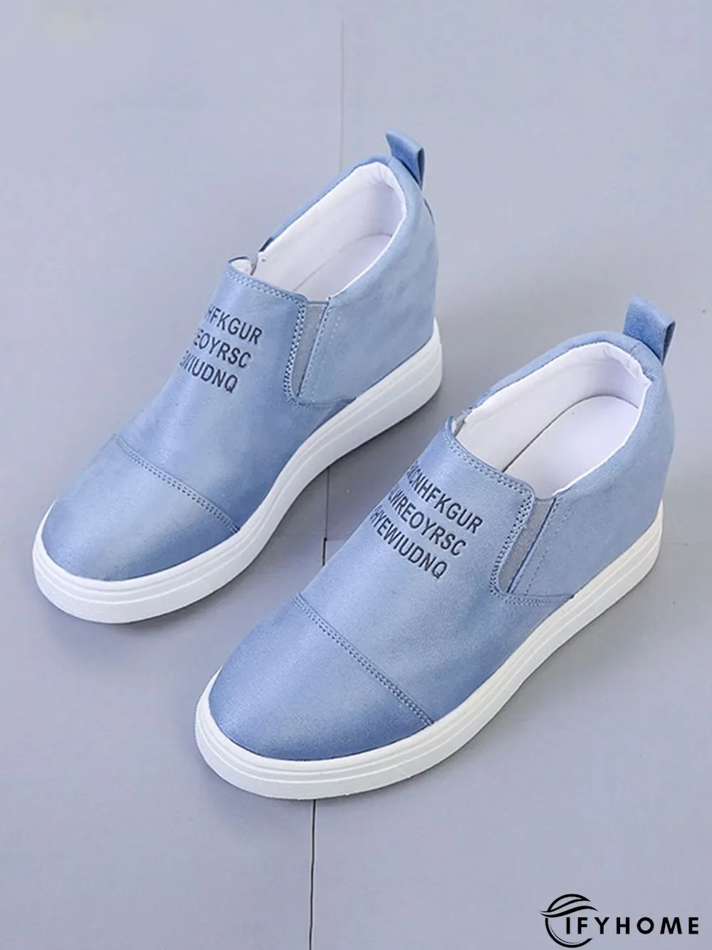 Letter Stitching Inner Heightening Round Toe Wedges | IFYHOME