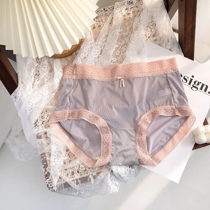 Women Cotton Underwear Sexy Striped Ice Panties Japanese Cute Girl Comfort Briefs Summer Fashion Bow Underpants Female Lingerie